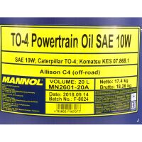 MANNOL TO-4 Powertrain Oil SAE 10W Caterpillar 20 Liter mit Ausgießer